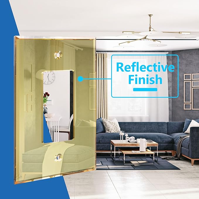 LIDER Reflective Acrylic Decorator Wall Plate, Mirrored Light Switch Plate, Plexiglass Outlet Cover, Acrylic Glass, Oversized 1-Gang 5.25" x 3.44", LWP-31O-AGD5P, Gold, 5 Pack