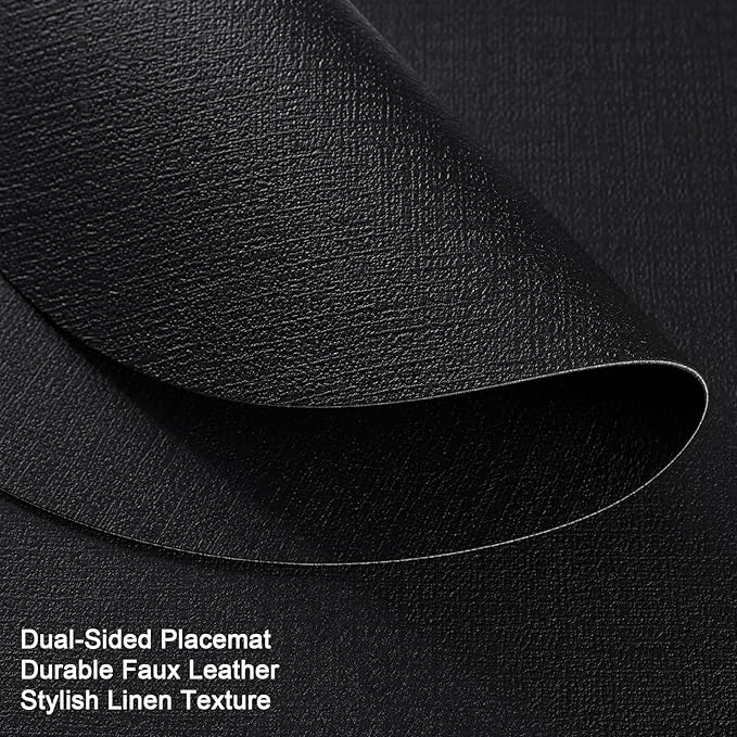 Myir JUN Round Placemats Dual Sided, Faux Leather Place Mats Set of 4 Indoor Placemats for Dining Table Outdoor Placemats Non-Slip Washable Table Mats (Set of 8, Black)