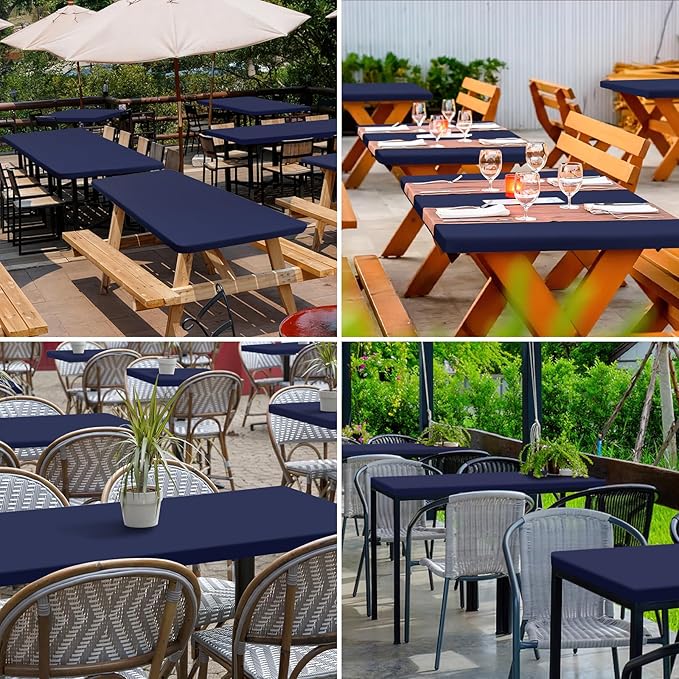homing 2 Pack Rectangle Table Cloth, Elastic Fitted Fabric Tablecloth Fits for 5 Foot Folding Tables, Washable Table Cover for Picnic, Camping, Indoor & Outdoor (Navy Blue, 30" x 60")