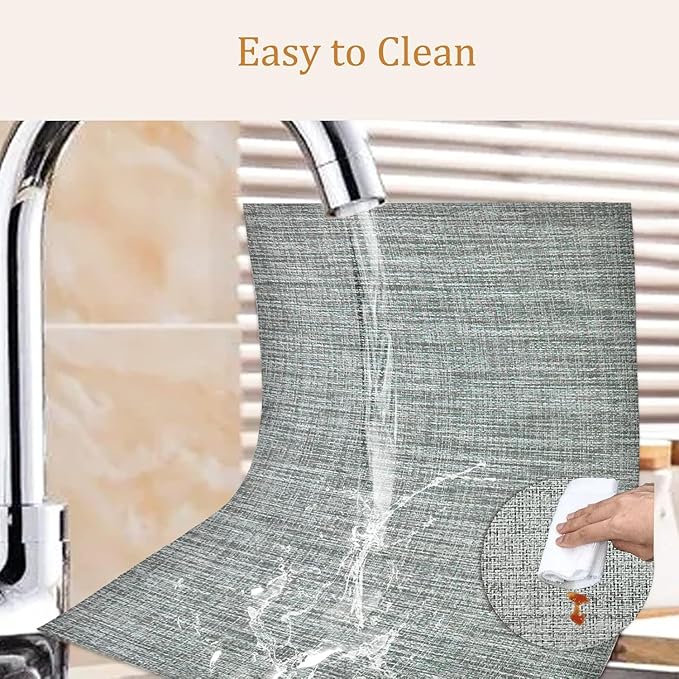 DACHUI Placemats Set of 8, Linen Look Woven Place Mats, Water Resistant, Heat Resistant, Washable, Durable Table Mats (Light Grey)