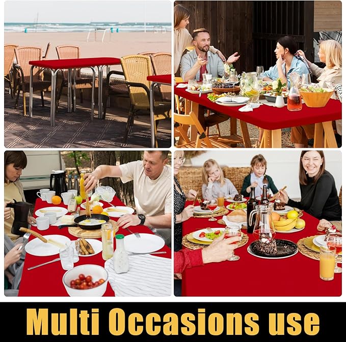 Smiry Rectangle Picnic Table Cloth, Waterproof Elastic Fitted Tablecloths for 6 Foot Tables, Washable Polyester Table Cover for Camping, Indoor and Outdoor (Red, 30"x72")