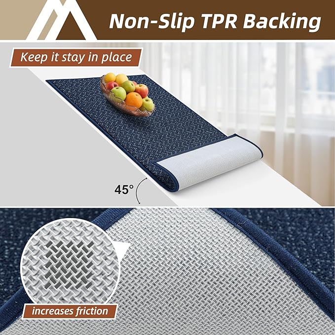 COSY HOMEER Kitchen Rugs Non Slip Washable 24"x36"+24"x60" Absorbent Kitchen Mats for Floor Stain Resistant Kitchen Runner Rug Sets of 2 Kitchen Floor Mats for Sink,Navy Blue