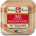 Indie Palm Disposable Palm Leaf Plates – 50 Pack 10 Inch Square – Heavy Duty, 100% Compostable & Biodegradable – Eco-Friendly Alternative to Plastic & Bamboo – Perfect for Parties & Events