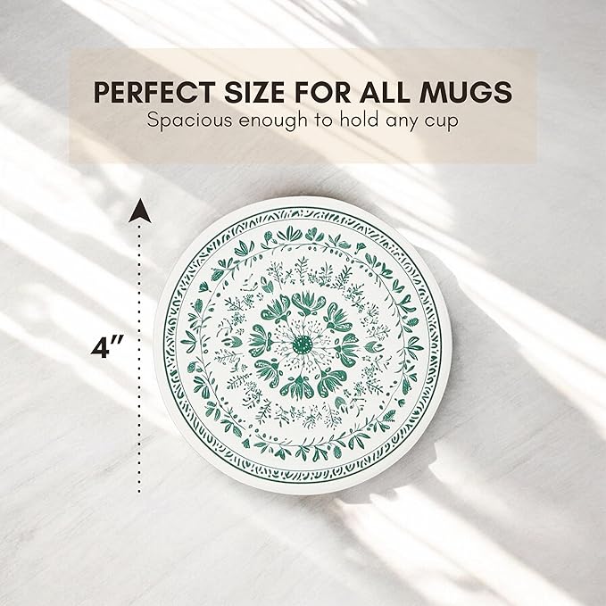 Ceramic Absorbent Mandala Coasters Set of 6 with Holder, Marble Drink Coasters for Coffee Table, Water-Absorbing Stone Coasters (Zen)