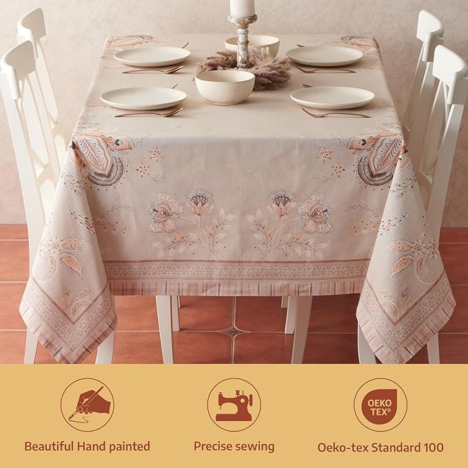 Maison d' Hermine Premium Table Cloth Rectangle Table 100% Combed Cotton 90 x 70 Inches Tablecloth Reusable Decorative for Dining Room, Farmhouse, Home, Party, Festive & Wedding - Society Florals