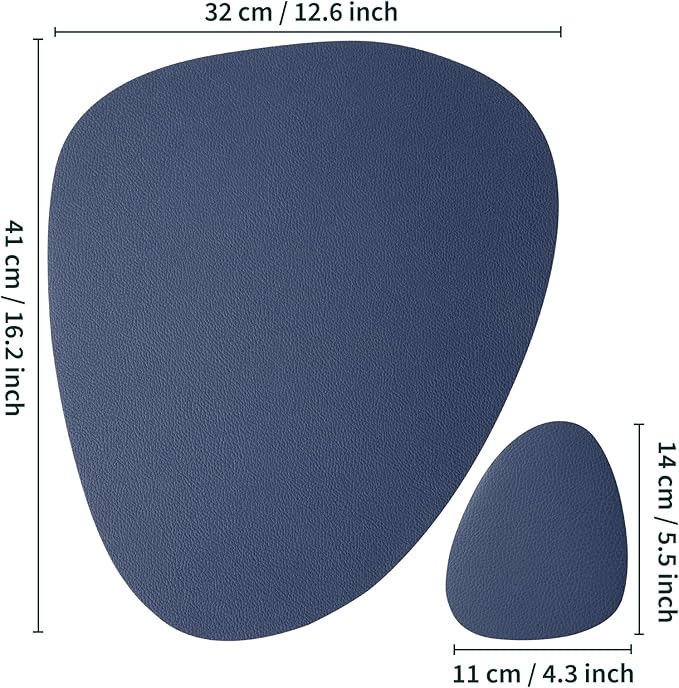 Myir JUN Placemats, Dual-Sided Placemats Waterproof Faux Leather Placemats Set of 6 Place Mats and Coasters Non-Slip Washable Table Mats for Dining Table (Light Gray Blue, Set of 6)