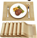 Placemats,Table Place Mats for Kitchen Dining, Heat-Resistant Anti-Skid Stain Washable PVC Table Mats, Easy to Cleaning Woven Vinyl Dinner Mats (Gold, 6 Pack)
