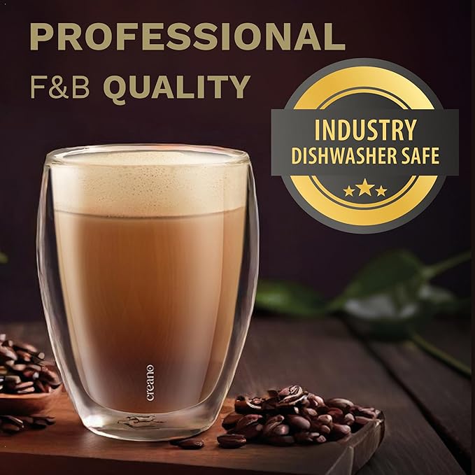 Creano Premium Double-Walled Drinking Glasses 12.5oz / 400 ml - Set of 4 - Professional Quality - 100% Dishwasher Safe (4x 12.5oz)