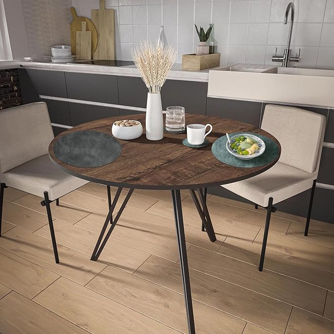 Round Placemats and Coasters Set of 6, Washable Reversible Faux Leather Placemats Cowhide Pattern Place Mats Wipeable Non-Slip 15 inch Round Kitchen Dining Table Mats (Gray Blue Green, 6)