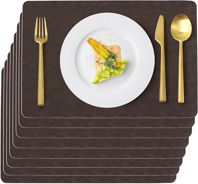 Vinyl Placemats Set of 8 Faux Leather 100% Waterproof Wipeable Washable Place Mats Heat Resistant Easy Clean Non-Slip Table Mats for Indoor Outdoor. (8,Coffee)