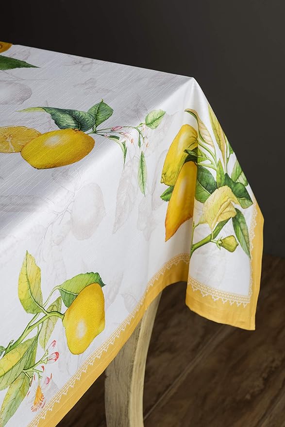 Maison d' Hermine Table Cloth Square Table 100% Cotton 54 x 54 Inches Tablecloth Reusable Decorative for Dining Room Farmhouse Home Valentines Day Decorations Spring Summer - Limoncello