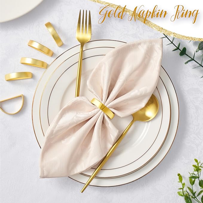 Gold Napkin Rings Set of 6, Semicircle Metal Bright Gold Napkin Holder Buckles, Fall Thanksgiving Christmas Napkin Rings for Dinner Table Decor, Wedding, Banquet, Valentines Day