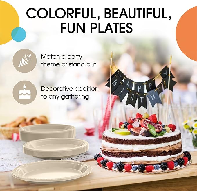 Ivory Plastic Plates - 7 Inch, 100 Pack, 350 GSM