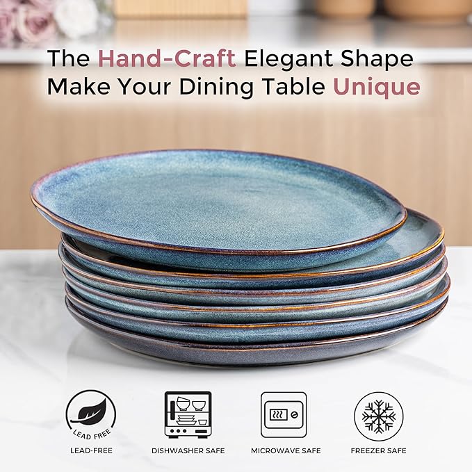 AmorArc Ceramic Plates Set of 6, 8.5 Inch Handmade Reactive Glaze Stoneware Plates set for Dessert, Salad, Appetizer,Dinner, Microwave & Dishwasher Safe, Scratch Resistant