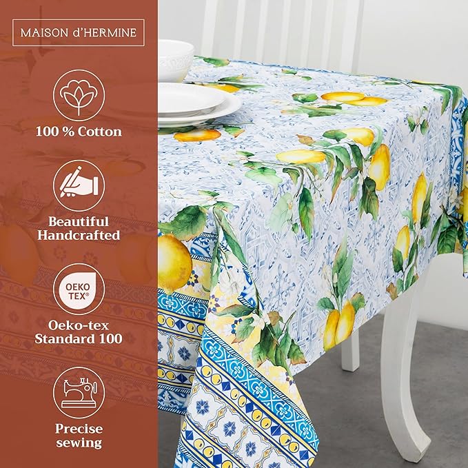 Maison d' Hermine Table Cloth Rectangle Table 100% Cotton 54 x 72 Inches Tablecloth Reusable Decorative for Dining Room Farmhouse Home Valentines Day Decorations Spring Summer - Citrus