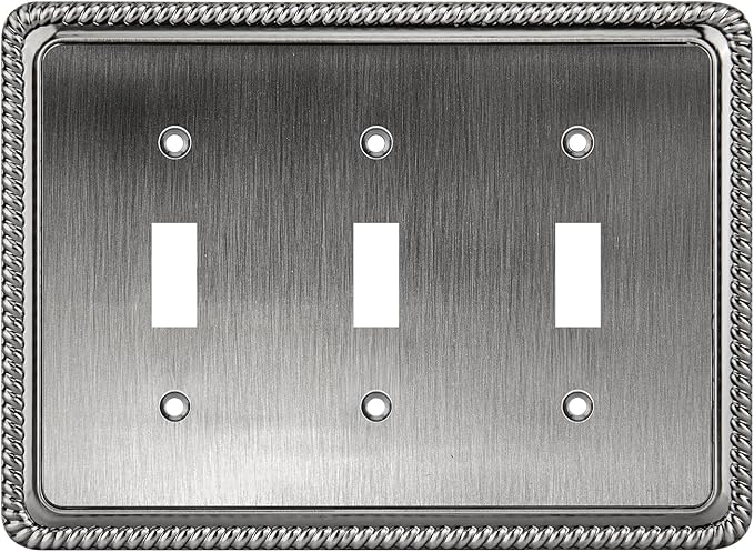 Henne Bery Rope Edge Decorative Wall Plate Switch Plate Outlet Cover (Triple Toggle, Heirloom Silver)