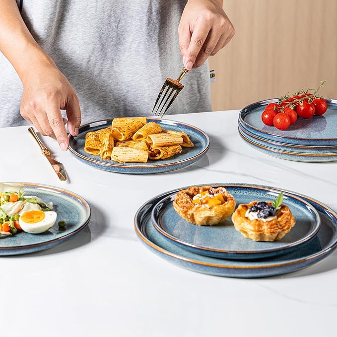 AmorArc Dinner Plates Set of 6, 10.5 Inch Reactive Glaze Ceramic Plates Set, Microwave, Dishwasher Safe, Scratch Resistant, Modern Large Dinnerware Dishes Set Kitchen Stoneware Plates