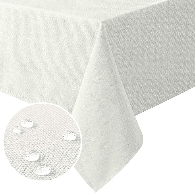 H.VERSAILTEX Linen Textured Table Cloths 60 x 84 Inch Premium Solid Tablecloth Spill-Proof Waterproof Table Cover for Dining Buffet Feature Extra Soft and Thick Fabric Wrinkle Free, Ivory