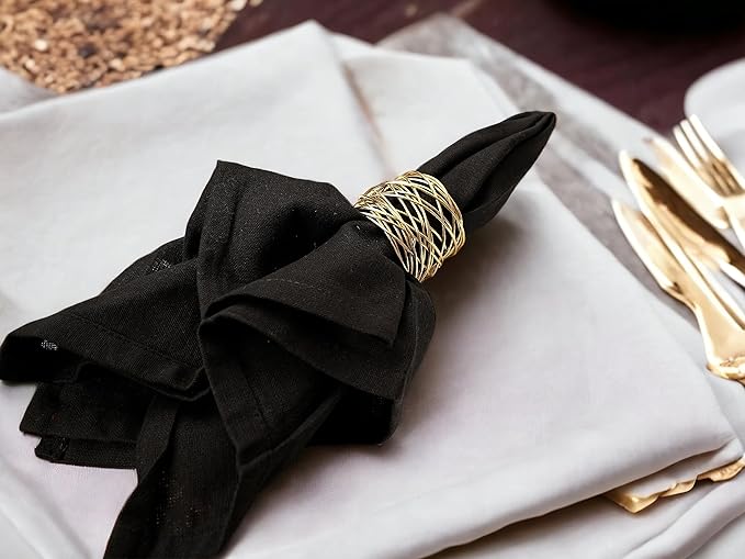 ALPHA Living HOME Gold Napkin Rings 12 Set of Premium 100% Metal, Rust-Resistant Tabletop Décor - Napkin Holders Buckles for Family Dinner, Wedding, Party, Decorations, Banquet, Party, Easter