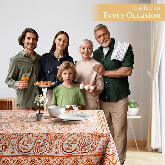 Maison d' Hermine Table Cloth Rectangle Table 100% Cotton 70 x 120 Inches Fall Tablecloth Reusable Everyday Use for Thanksgiving Christmas Decorations Dining Farmhouse Party (Palatial Paisley)