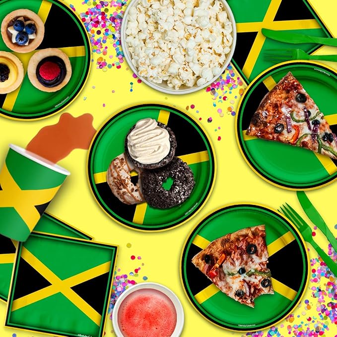Jamaican Flag Jamaica Birthday Party Supplies Set Plates Napkins Cups Tableware Kit for 16