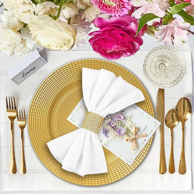 PROY 50 Pack 13" Gold Chargers for Dinner Plates, Round Plastic Chain Shaped Charger Plates,Decorative Gold Chargers for Table Setting, Wedding, Party, Event