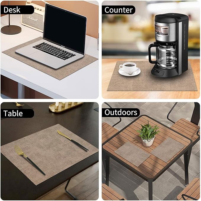 homing Faux Leather Heat Resistant Placemats 4 Packs, Waterproof Wipeable Dining PU Place Mats for Indoor & Outdoor, Easy to Clean, Camel