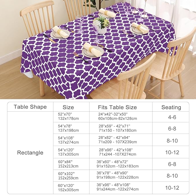 Smiry Rectangle Table Cloth, Waterproof Vinyl Tablecloth with Flannel Backing for Rectangle Tables, Wipeable Spillproof Plastic Tablecloths for Dining, Camping, Indoor and Outdoor (60"x120", Purple)