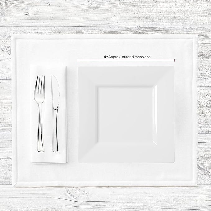 Smarty Had A Party 120 Disposable Plastic Dessert Plates, 8" Heavy Duty Square White Salad Plates for Appetizers and Buffets, Bulk Supplies for Events and all Occasions