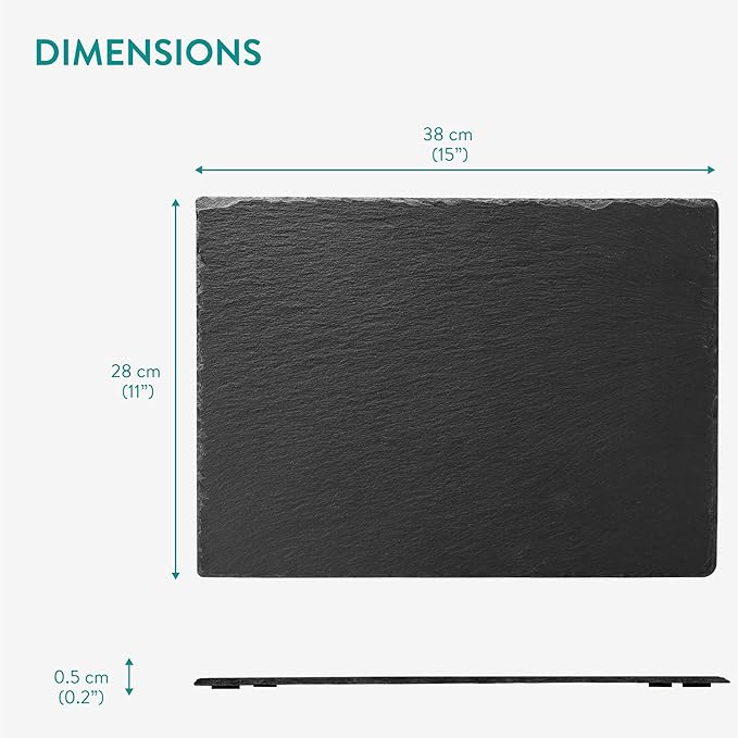 Navaris Slate Plates - Food Contact Safe Black Stone Plates - Cheese Platter Charcuterie Boards Serving Plate - Stone Slate Slab Cheese Board - Set of 2-15" x 11" (38 x 28 cm)