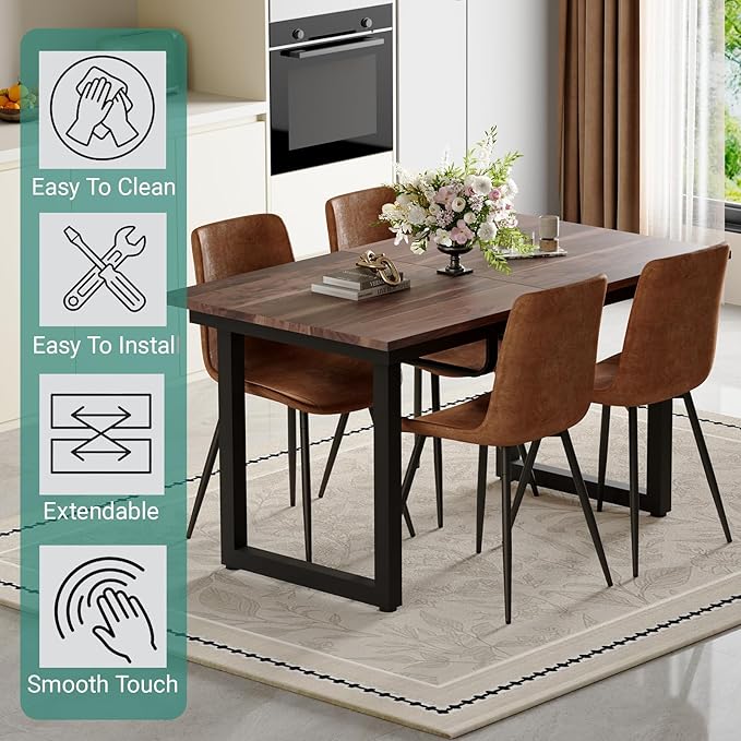 Extendable Dining Table Set for 6, 55"–71" Modern Wood Kitchen Table with 6 Upholstered Chairs, Space-Saving for Living Room Apartment, Sturdy & Comfortable, Easy Assembly