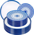 EI 60pcs Blue Plastic Plates Disposable Blue and White Floral Baroque Plastic Plates Fancy Decorative Plate Disposable Heavy Duty with Retro Classic Art Suitable for for Party,Birthday,Wedding