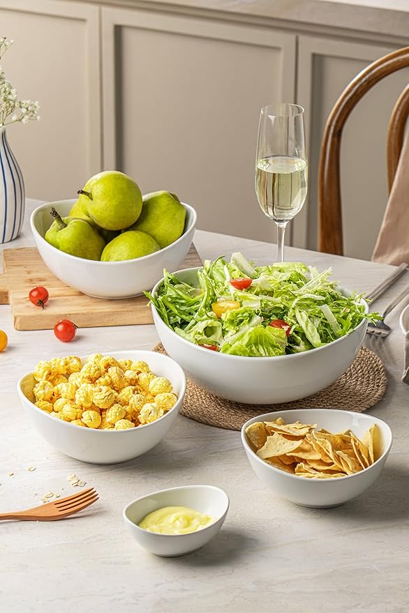Porcelain Bowls, 20 OZ Ceramic Serving Bowls for Ceral,Stackable Set of 6 Plates for Condiment Souup, Fruits, Rice, Pure White (6 Inch(20 Ounce))