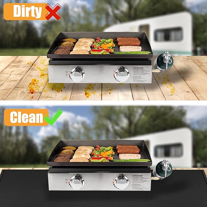 24x42in Heat Resistant Grill Mats for Outdoor Grill to Protect Your Prep Table and Outdoor Grill Table - Fire Proof & Water Proof & Oil Proof BBQ Mat - Black (1mm)