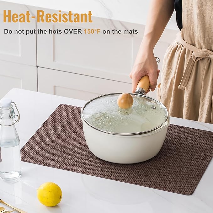 Jovono Faux Leather Placemats Set of 4, Waterproof Washable Table Mats, Easy-Clean Heat Resistant Kitchen Vinyl Place Mat for Dining Table, Restaurant, Indoor, 17.8"x11.8", Coffee