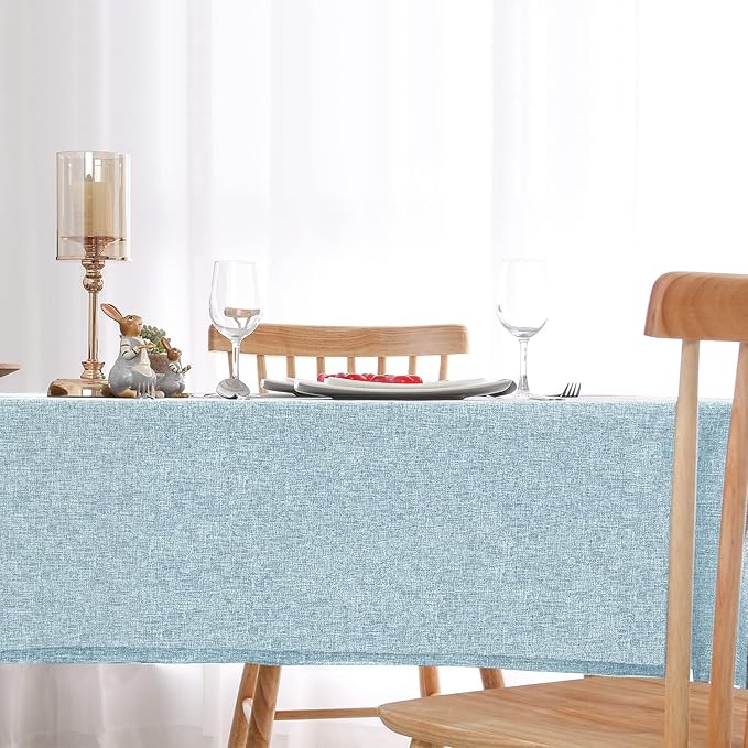 Hiasan 2 Pack Faux Linen Rectangle Tablecloth - Wrinkle and Stain Resistant Washable Table Cloth for Kitchen Dining Room Holiday Table Cover for Party Dinner, Lux Slate Blue, 60 x 120 Inch