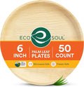 ECO SOUL Palm Leaf Plates 6" Round (50 Count) - Disposable, Eco-Friendly, Biodegradable Bamboo Appetizer Plates - Perfect Dinnerware for Parties, Weddings, Events & Holidays