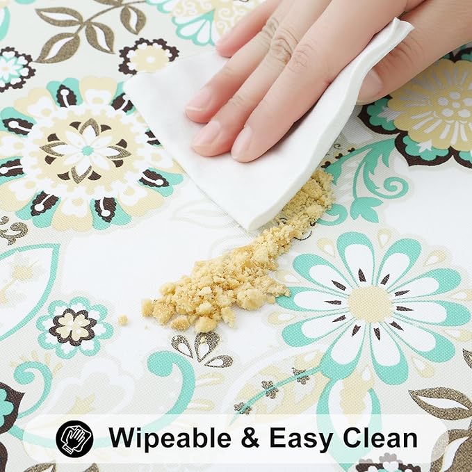Smiry Rectangle Table Cloth Cover, Waterproof Elastic Fitted Picnic Tablecloth for 4 Foot Tables, Wipeable Flannel Backed Vinyl Tablecloths for Camping, Dining, Outdoor (Teal & White, 30" x 48")