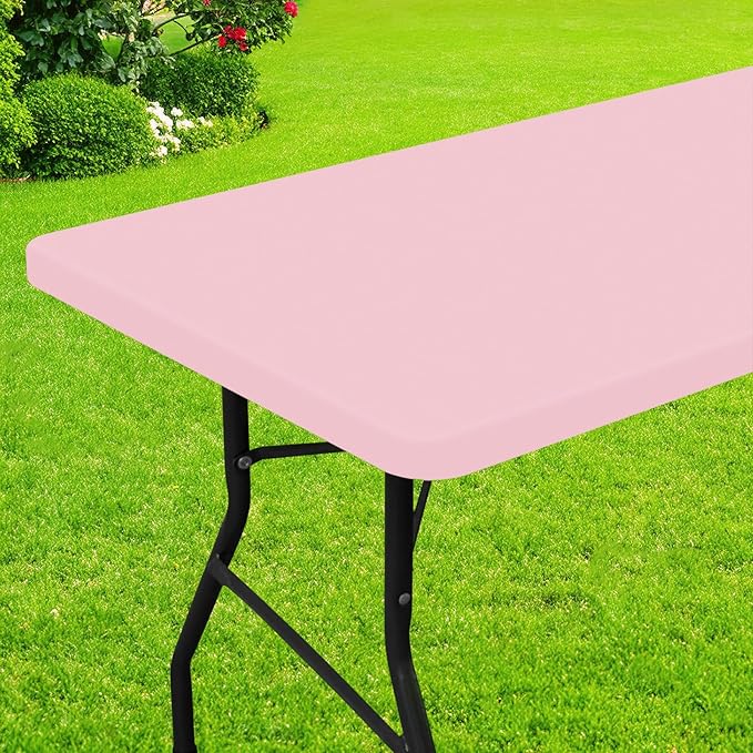 Smiry Rectangle Picnic Table Cloth, Waterproof Elastic Fitted Tablecloths for 4 Foot Tables, Washable Polyester Table Cover for Camping, Valentine's Day and Outdoor (Pink, 24"x48")