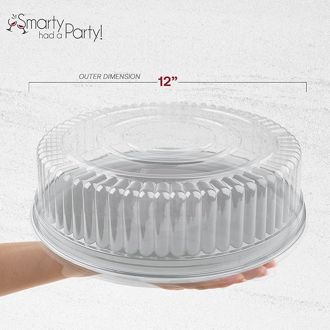 Smarty Had A Party 12 Inch Clear Round Plastic Tray Lids – Stackable Plastic Dome Lids for Catering Trays with Lids, Party Trays & Food Platters – BPA-Free Disposable Dome Covers – 25-Pack