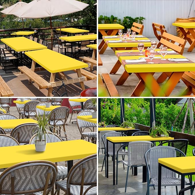 homing 2 Pack Rectangle Table Cloth, Elastic Fitted Fabric Tablecloth Fits for 6 Foot Folding Tables, Washable Table Cover for Picnic, Camping, Indoor & Outdoor (Yellow, 30" x 72")