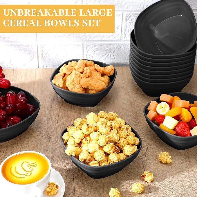 Gejoy 64 Pcs Unbreakable Cereal Reusable Wheat Straw Lightweight Bowls Microwave and Dishwasher Safe Soup Fiber Bowls for Kitchen Serving Salad Rice Snacks (Black)