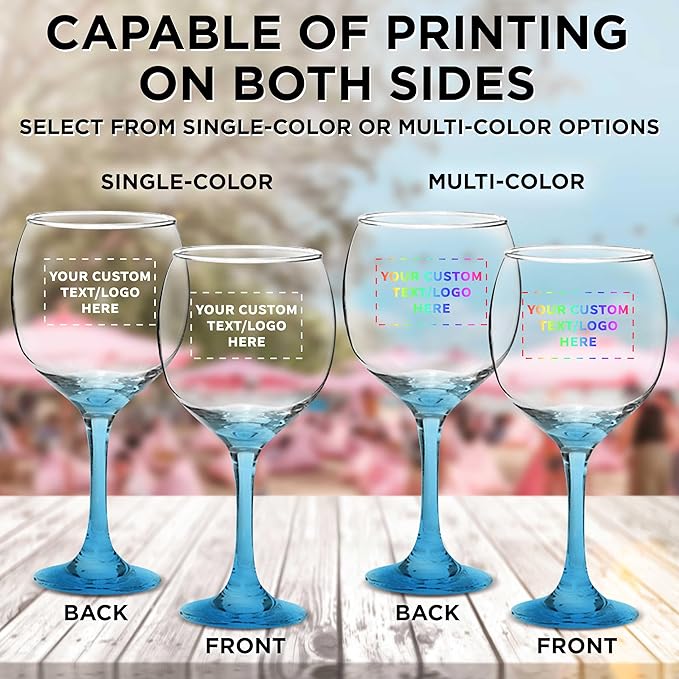 Custom Premiere Wedding Wine Glasses 20.5 oz Set of 12, Personalized Bulk Pack - Restaurant Glassware, Perfect for Red Wine or White Wine - Blue