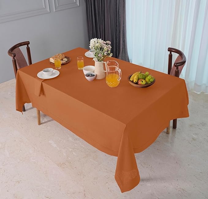 D'Moksha Homes Linen Rust Tablecloth 60 x 120 Inch - 100% Pure Linen Rectangular Tablecloth - Machine Washable Table Cloth for Spring, Easter
