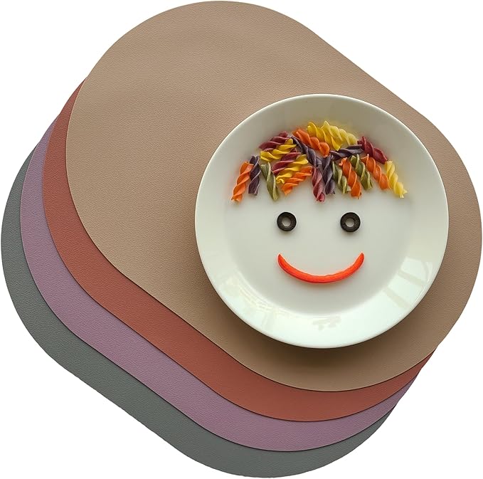 Silicone Placemats Set of 4 - Heat Resistant Washable and Wipeable Non Slip Place Mats, Waterproof Modern Dining Table Mats, Oval 16.9"x11.8"(Serenity)