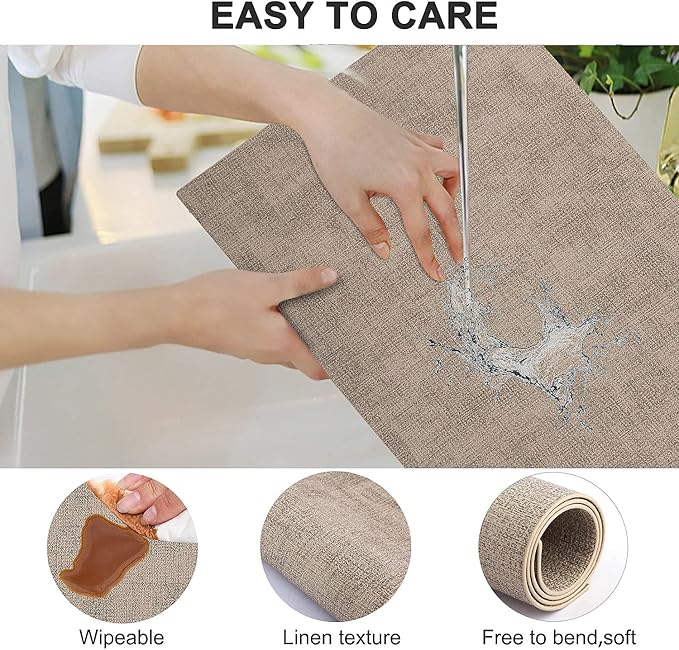 Leather Heat Resistant Placemats Set of 6 Waterproof Wipeable Washable PU Table Mats,Easy to Clean Anti-Slip Place Mats (Light Brown, 6)
