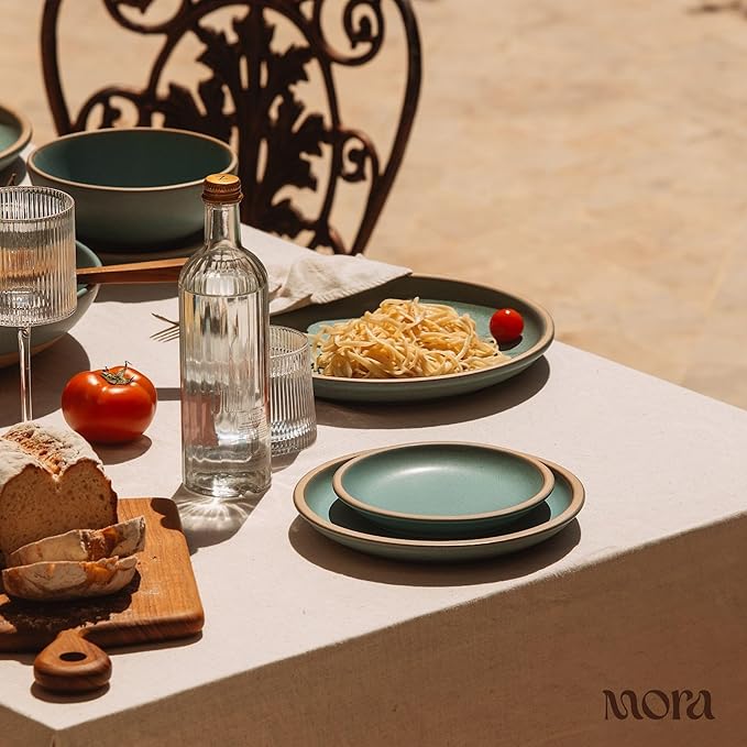 MORA Small Plates Set of 4, 6.5 inch Ceramic Pottery Dessert Plates - Microwave, Oven and Dishwasher Safe - Iris
