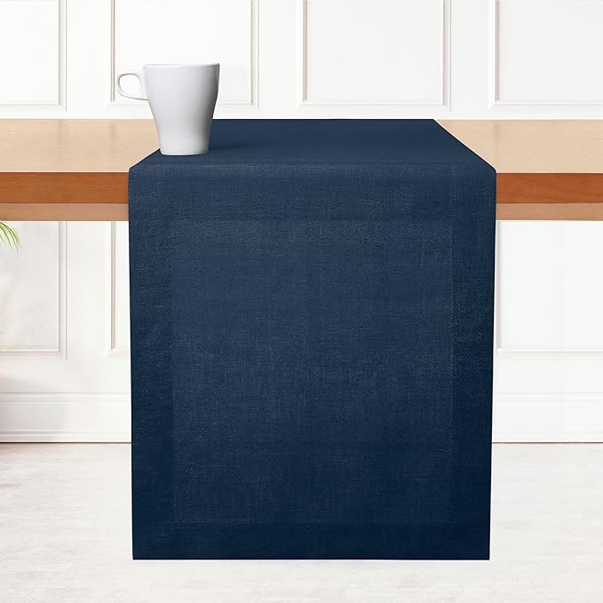 D'Moksha Homes Linen Navy Blue Table Runner 84 Inches Long - 100% Pure Linen 14 x 84 Inch Table Runner for Dining, Easter - Machine Washable