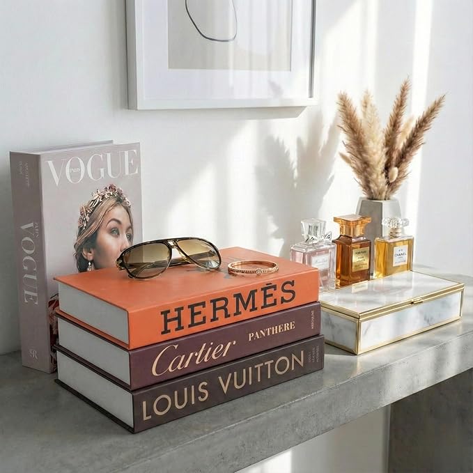 Glam Large | 4 PCS Faux Decorative Books for Home Decor | Not Real Books (Cardboard Boxes) | Coffee Table, Bookshelf & Shelf Styling Display Props for Living Room, Office