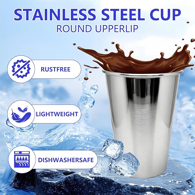 20PCS 20-OZ Tainless Steel Cups,Metal Cups, Stainless Steel Pint CupsStackable Unbreakable Drinking Glasses for Party, BBQ Camping, (20)